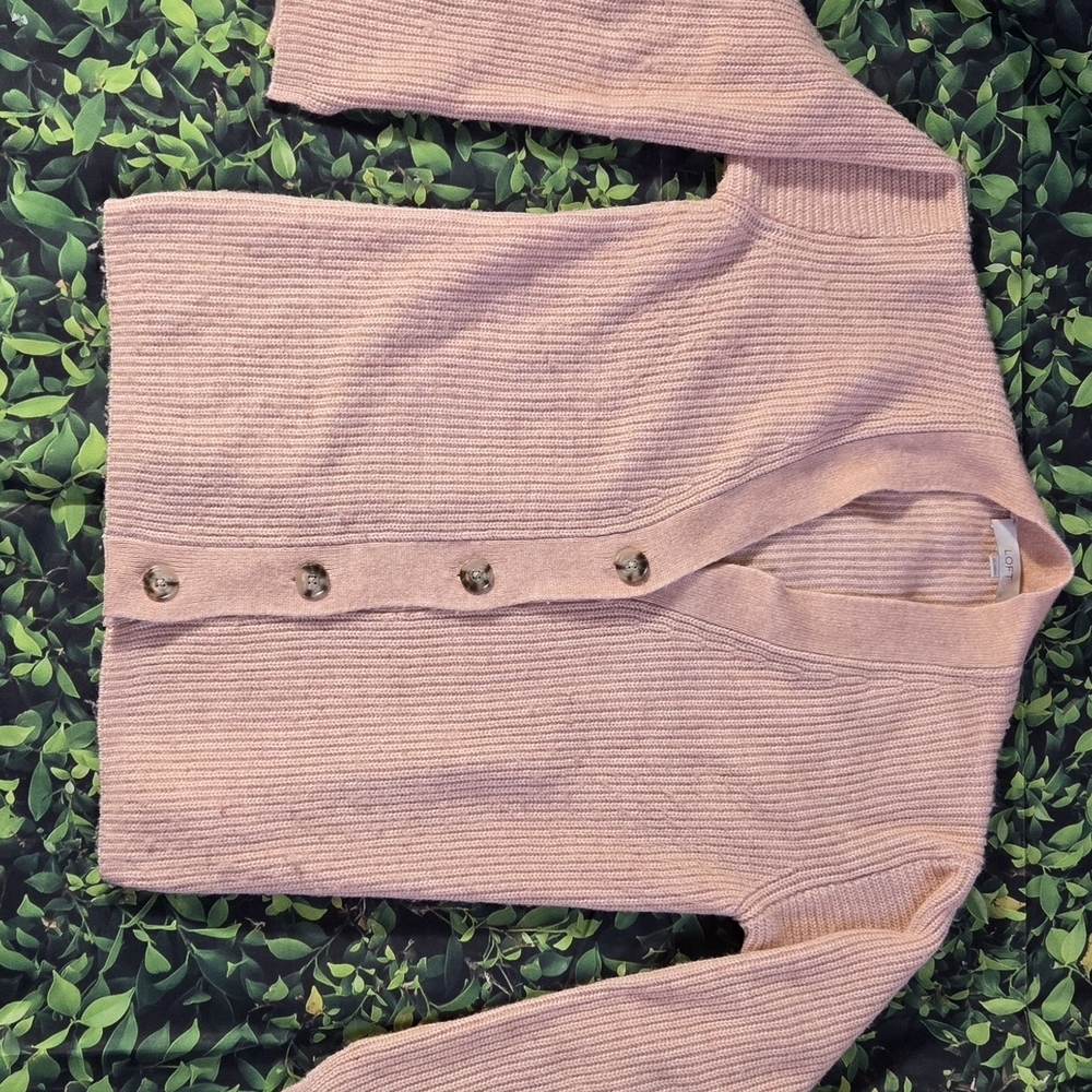 LOFT Blush Pink Ribbed Cardigan